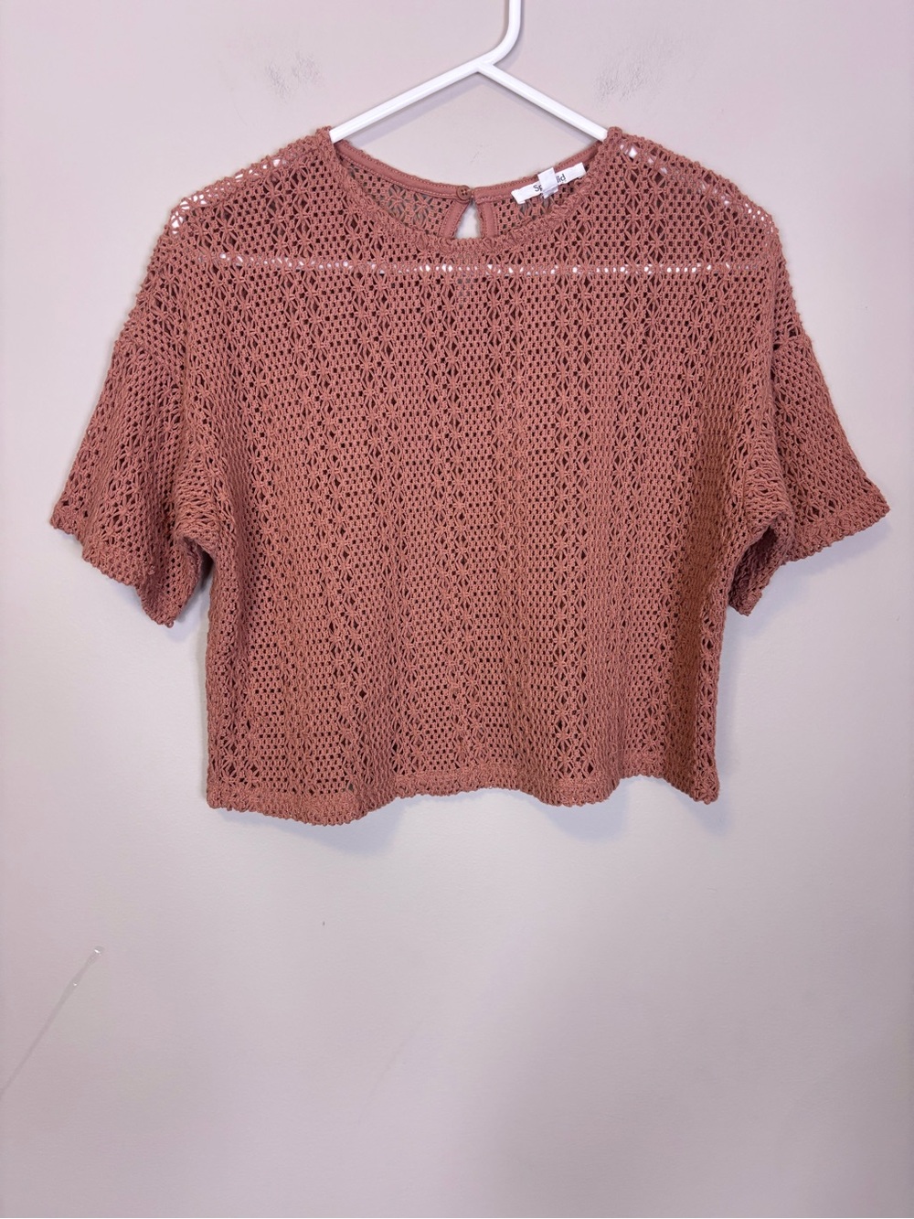 Splendid Crocheted Boxy Crop Top Rosewood Pink Short Sleeve XS